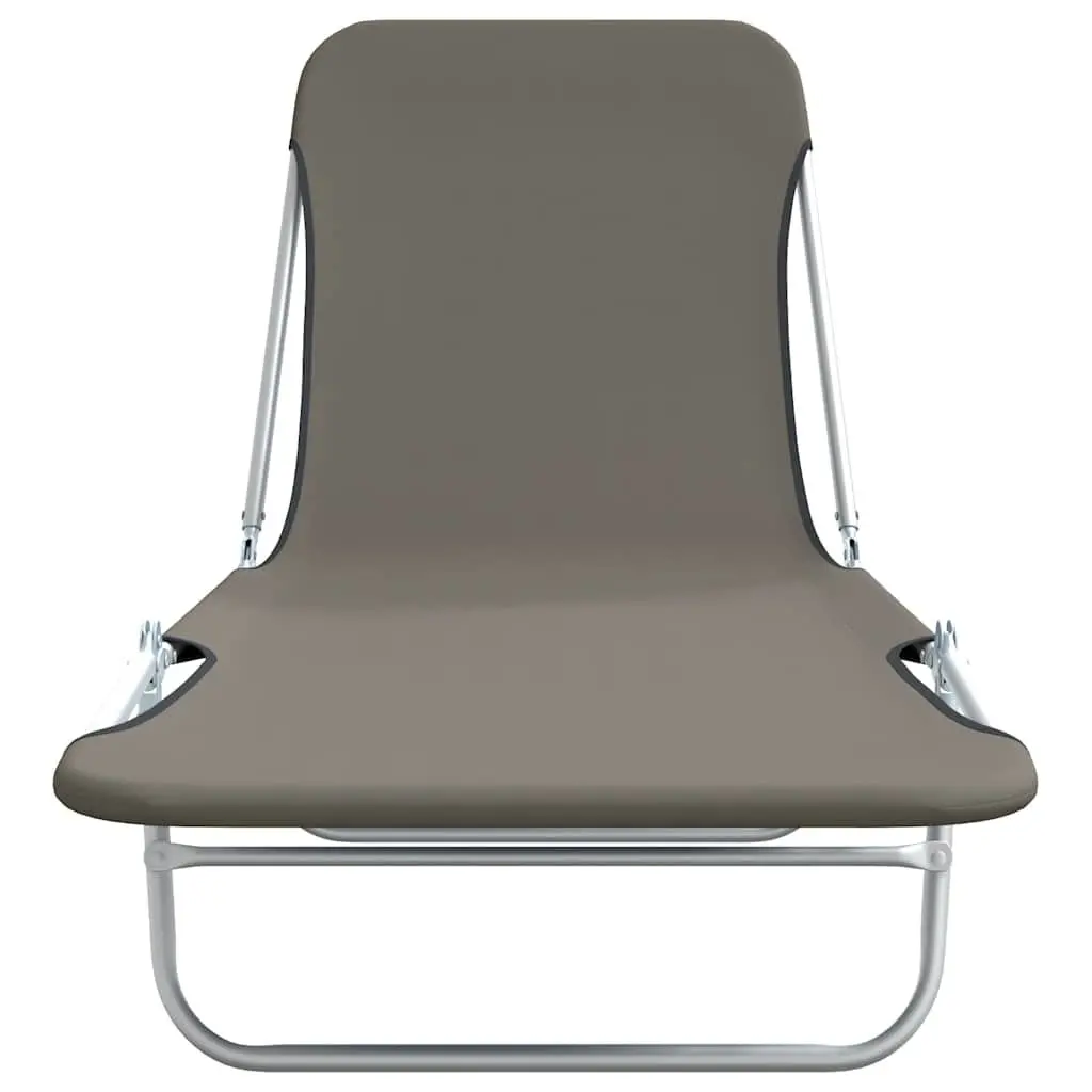 Sun Loungers Adjustable Backrest Folding 2pc Set Grey Oxford Fabric