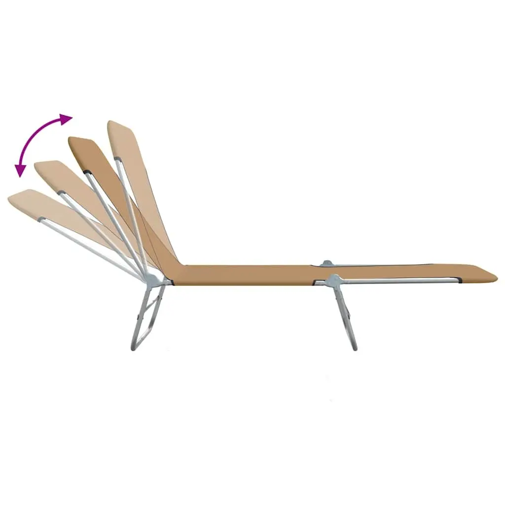 Folding Sun Loungers Set 2 Pieces Adjustable Backrest Steel Frame Oxford Fabric Taupe