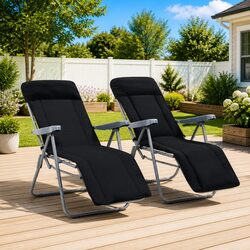 Folding Garden Chairs with Cushions 2 pcs Black Outdoor Camping Reclining Seat