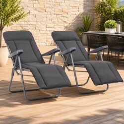 Folding Garden Chairs with Cushions 2 pcs Grey Outdoor Reclining Camping Seat