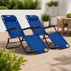Sun Loungers Folding 2 pcs Outdoor Garden Reclining Chairs with Footrests Blue