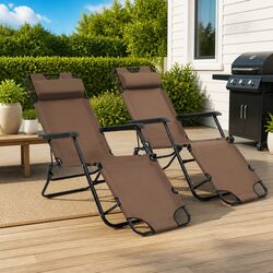 Sun Loungers Folding Reclining Chairs Adjustable Headrest Footrest Outdoor