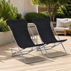 Folding Beach Chairs 2 pcs Steel Frame Oxford Fabric Outdoor Lounger Recliner