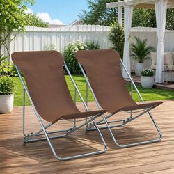 Folding Beach Chair Set 2 pcs Outdoor Lounge Recliner Garden Camping Brown