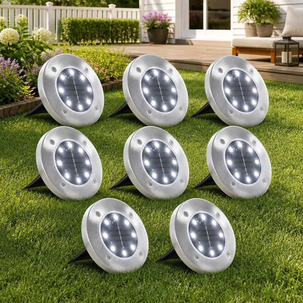 Solar Ground Lights 8 Piece LED Outdoor Garden Patio Path Landscape Lighting White