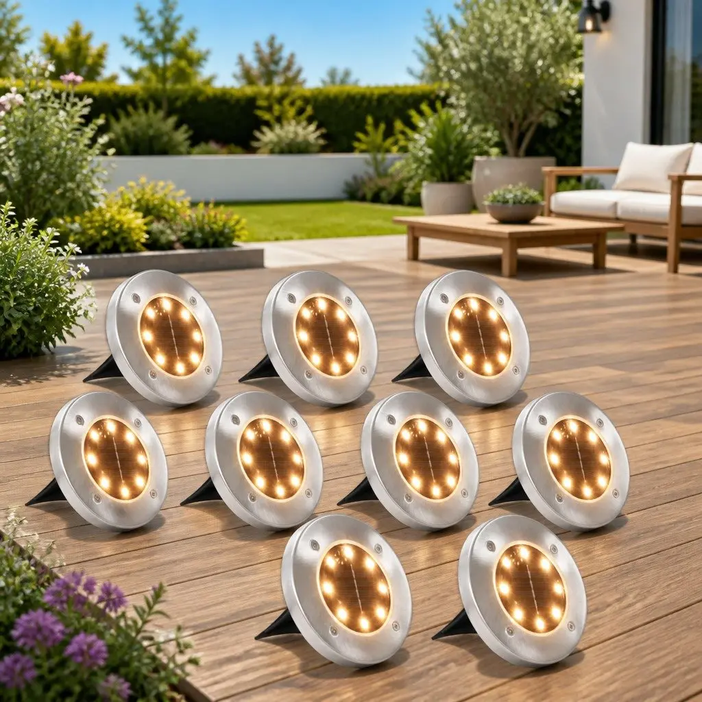 Solar Ground Lights LED Outdoor Garden Pathway Warm White 8 Piece