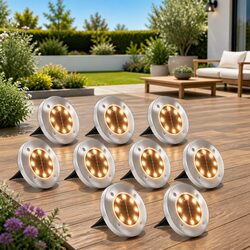 Solar Ground Lights 8 Pack LED Outdoor Garden Patio Pathway Warm White Lighting