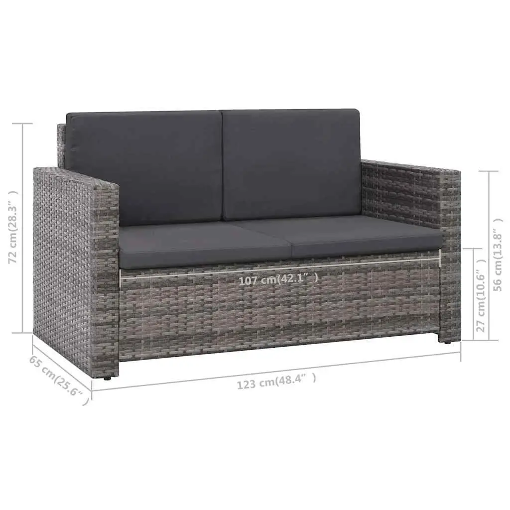 2 Piece Garden Lounge Set Poly Rattan Sofa Stool Cushions Patio Furniture Grey
