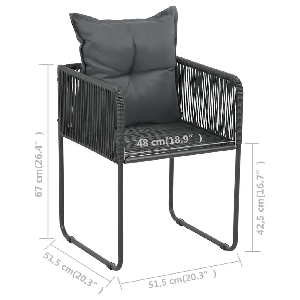 Outdoor Chairs 2pcs with Back Pillows Garden Patio Rattan Seating Black