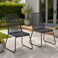 Outdoor Chairs 2 pcs Poly Rattan Black Garden Patio Seating Furniture Set