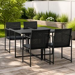 Outdoor Dining Set 5 Piece Garden Furniture Black Poly Rattan Table Chairs