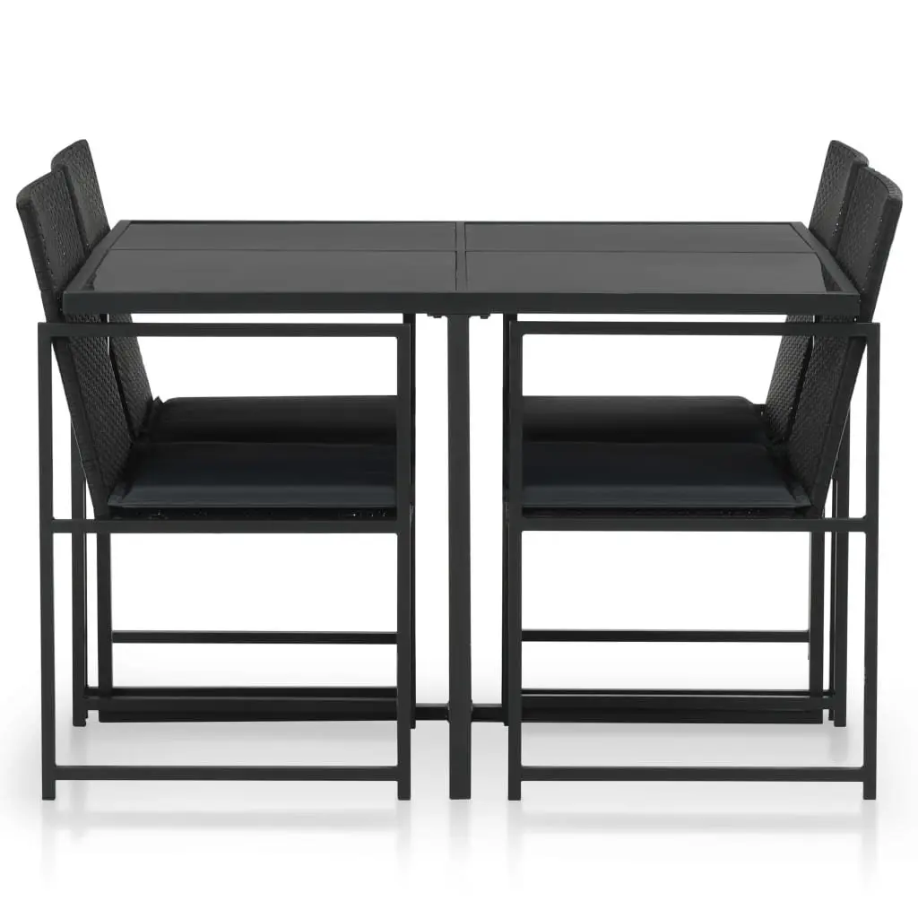 Outdoor Dining Set 5 Piece Garden Furniture Black Poly Rattan Table Chairs