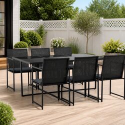 Outdoor Dining Set 7 Piece Poly Rattan Chairs Table Garden Patio Furniture Black