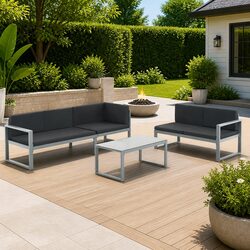 Outdoor Lounge Set 3 Piece Garden Furniture Aluminium Frame with Cushions Black