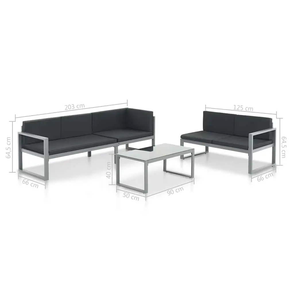 Outdoor Lounge Set Aluminium Frame Cushions 3 Piece Black