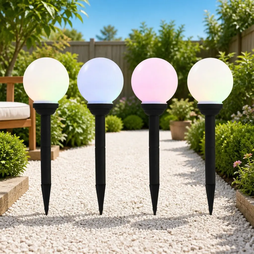 Outdoor Solar LED Spherical Lamps Colour Changing 15cm 4 Piece