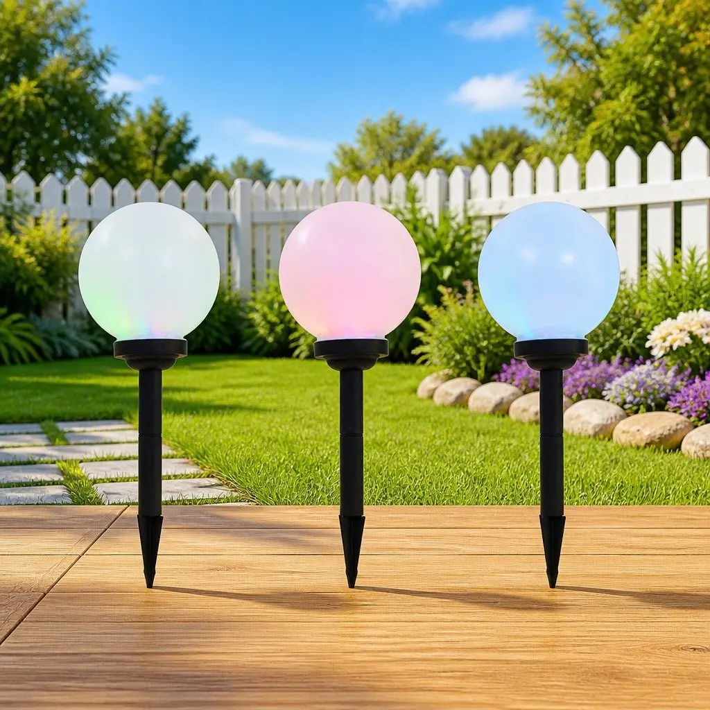 Outdoor Solar Lamps 3 Piece LED Spherical 20cm Colour Changing White Garden Lighting