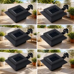 Solar Outdoor LED Lamps 6 Pack Square Black 12cm Garden Fence Wall Lighting