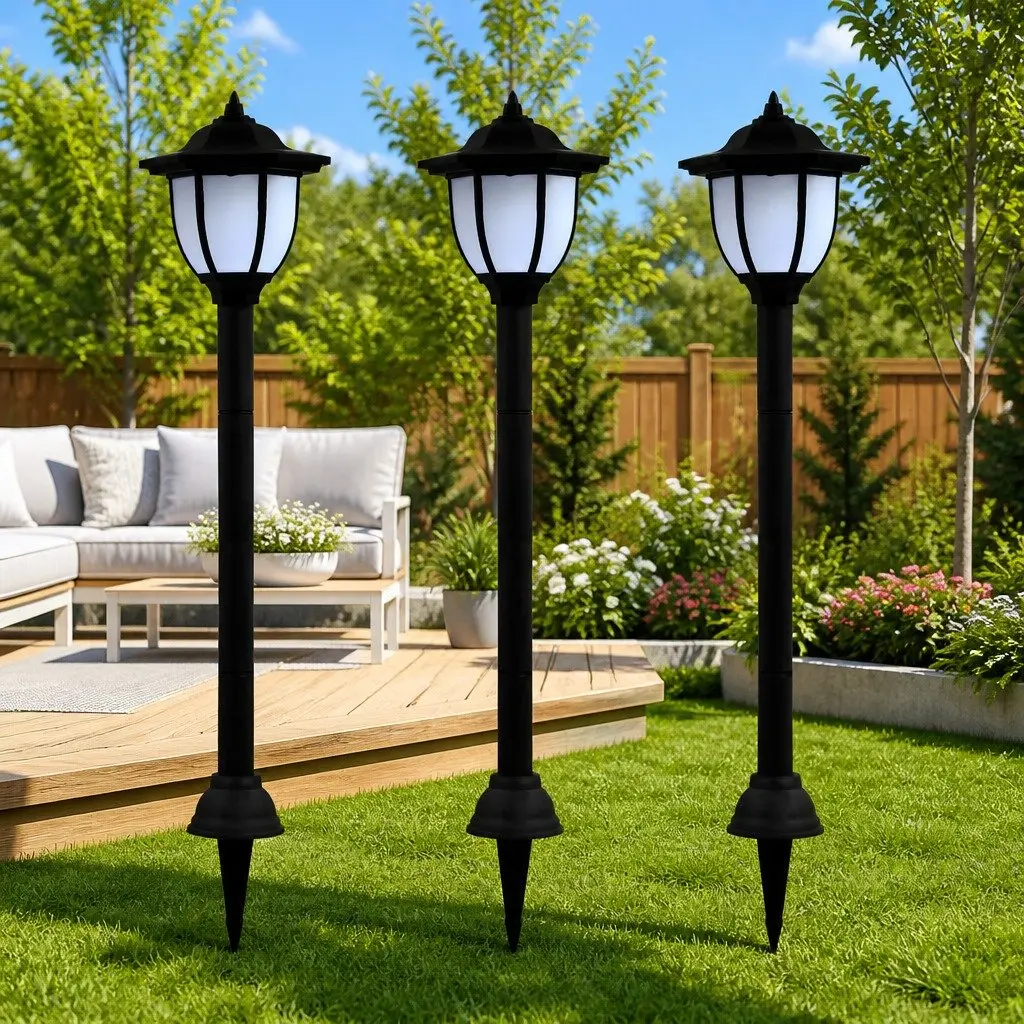 Outdoor Solar LED Lamps Automatic Dusk to Dawn 3 Piece Black Garden Patio Pathway Lighting