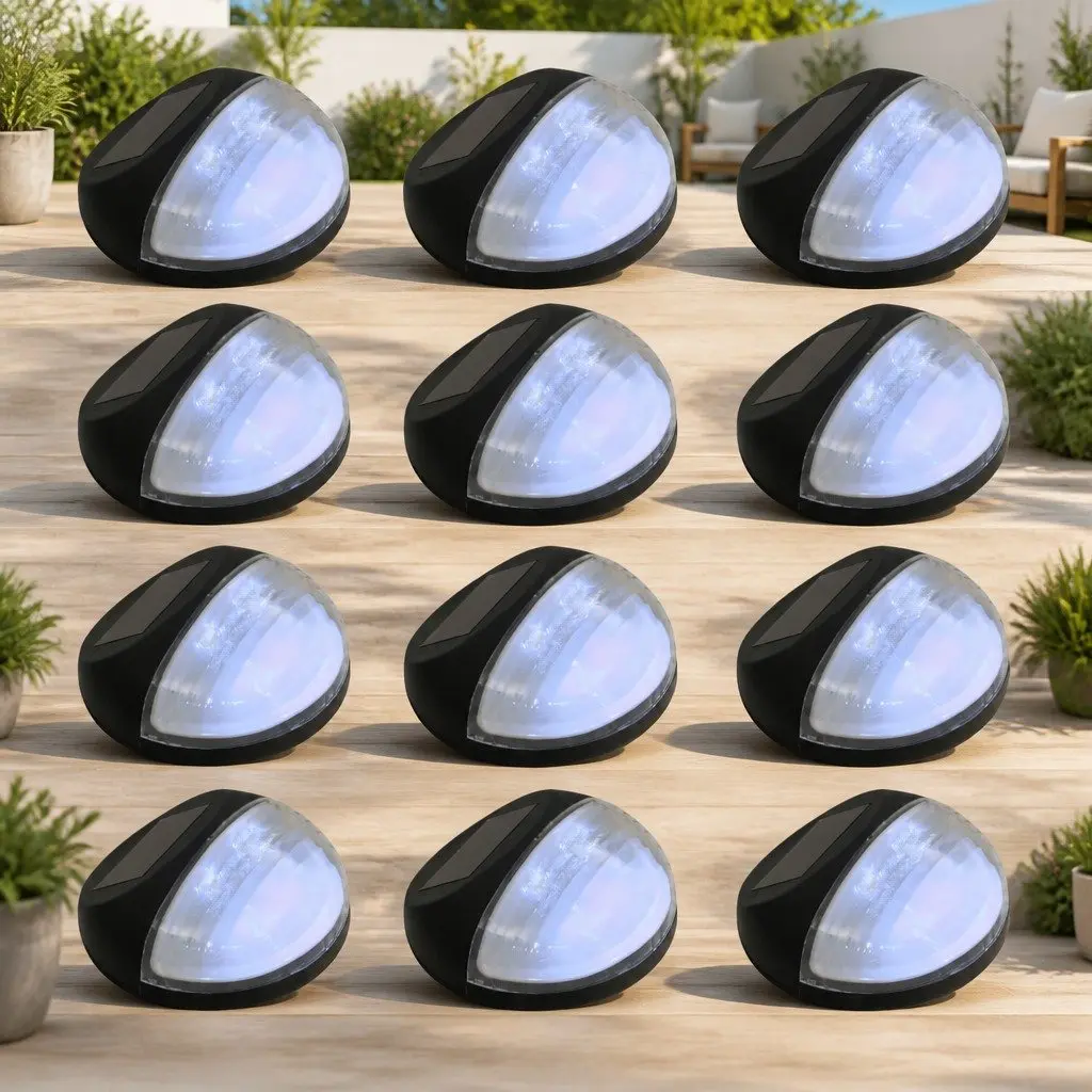 Solar Wall Lights LED Outdoor Garden Lamp Black Round 12 Piece