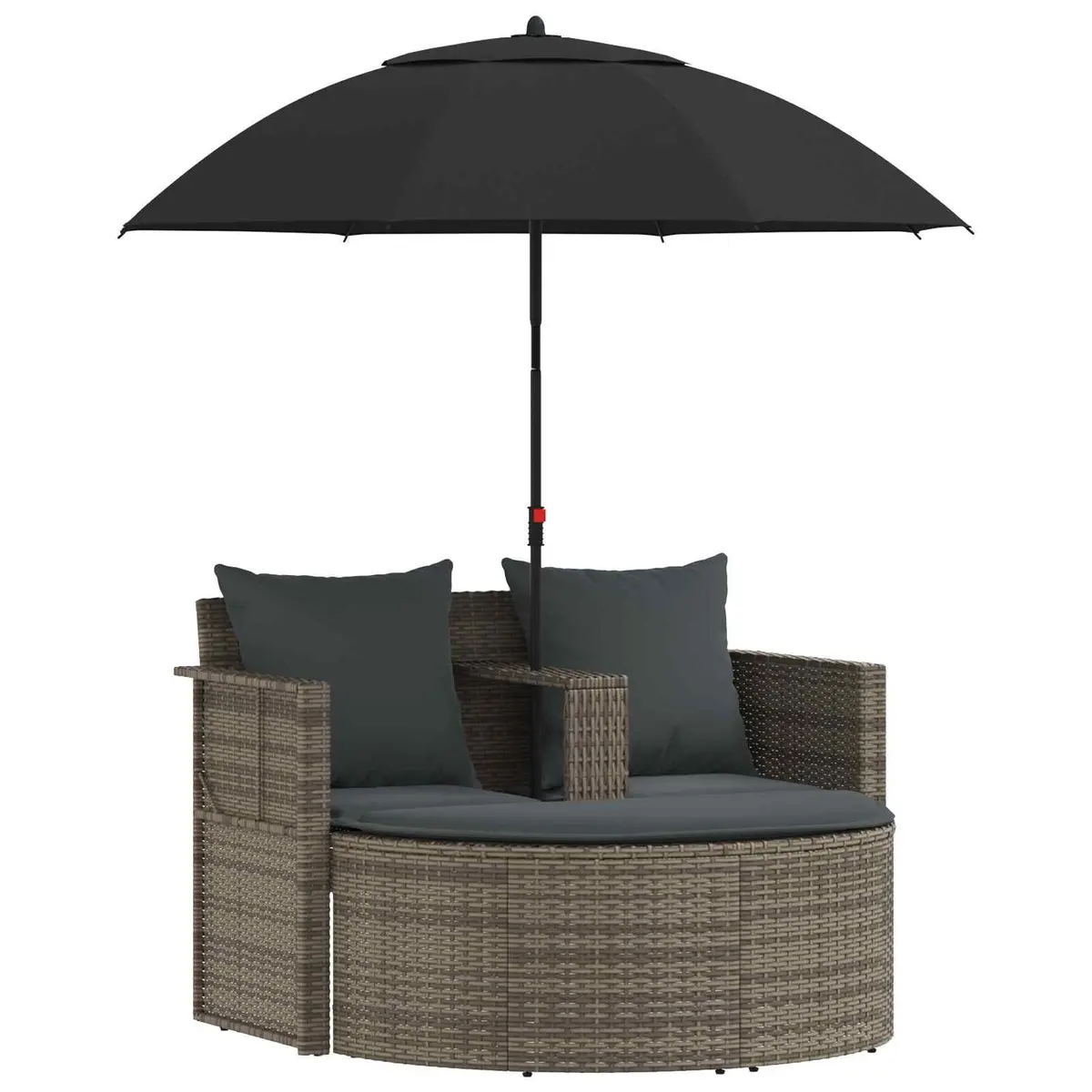 2 Seater Outdoor Garden Sofa Set with Footrest Parasol Grey Poly Rattan Patio