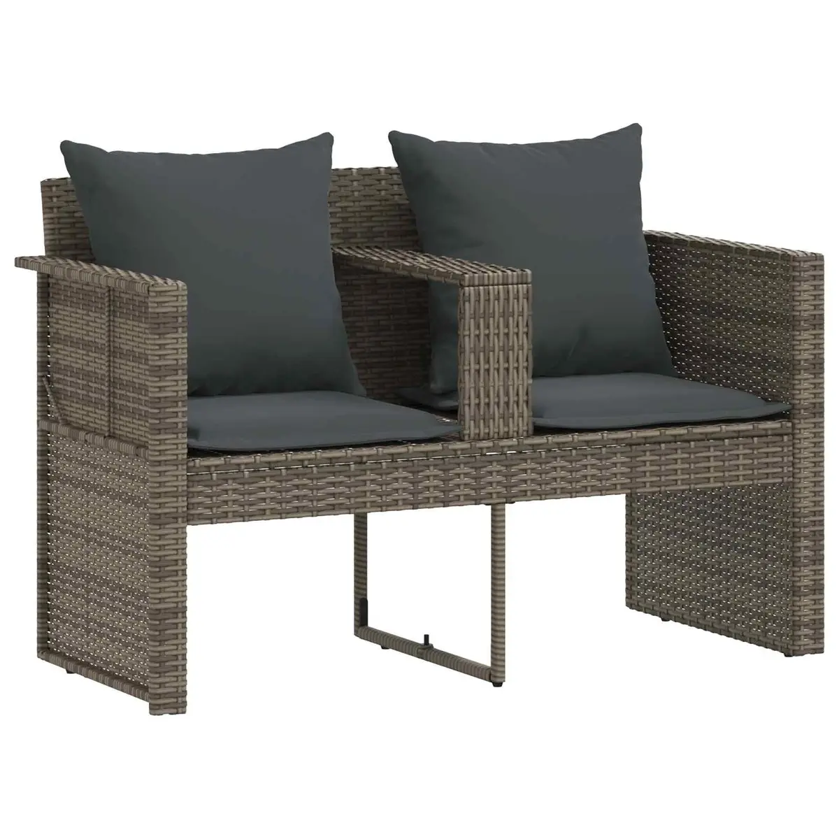 2 Seater Outdoor Garden Sofa Set with Footrest Parasol Grey Poly Rattan Patio