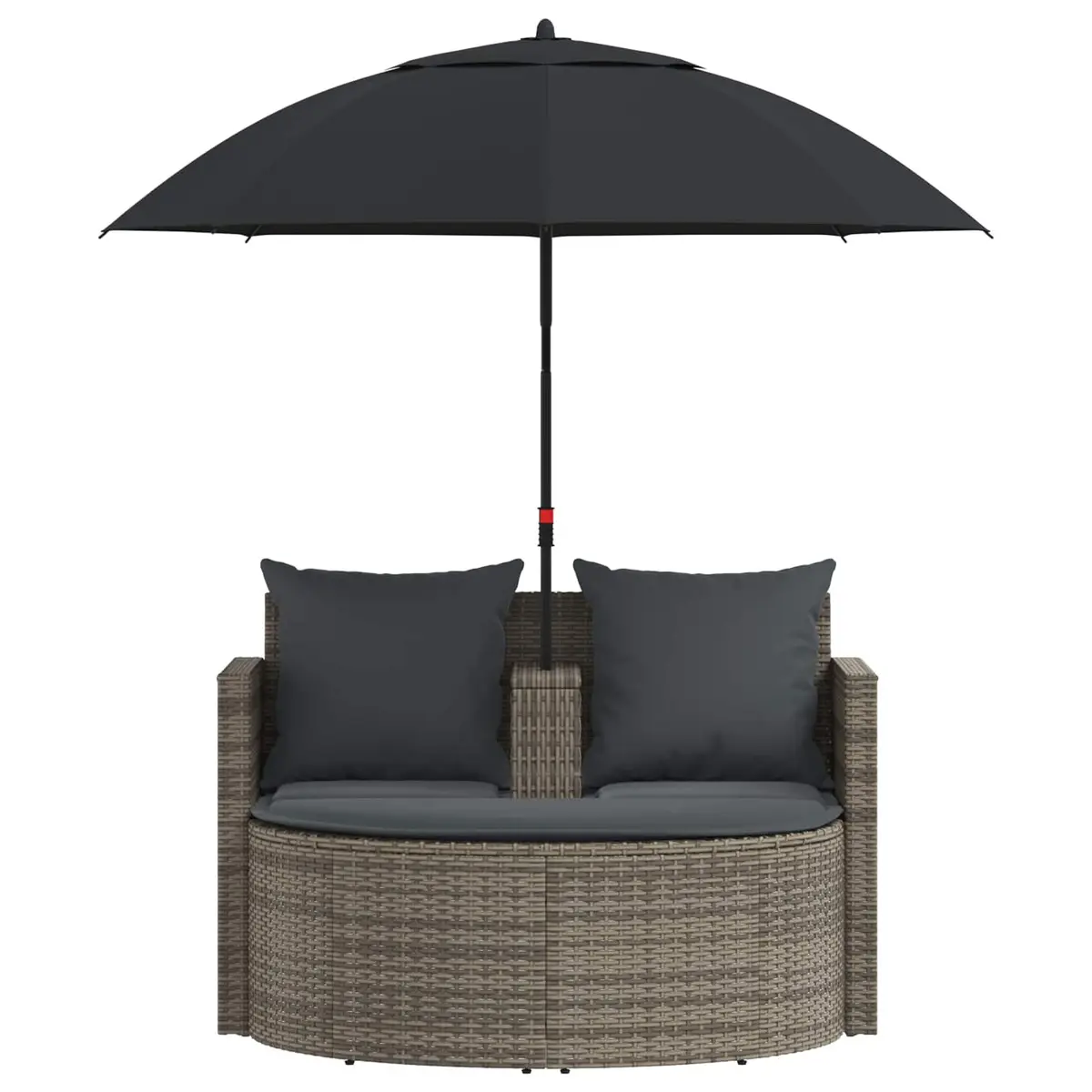 2 Seater Outdoor Garden Sofa Set with Footrest Parasol Grey Poly Rattan Patio