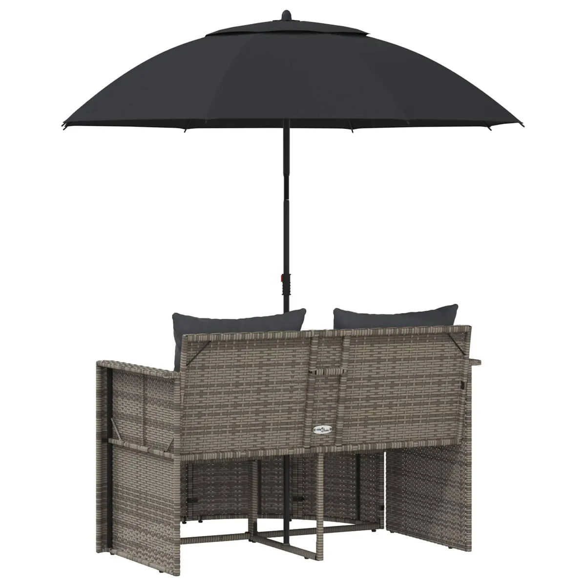 2 Seater Outdoor Garden Sofa Set with Footrest Parasol Grey Poly Rattan Patio
