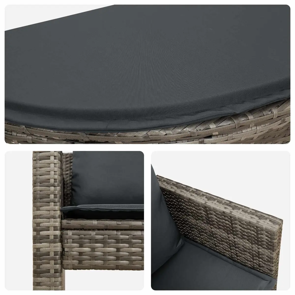 2 Seater Outdoor Garden Sofa Set with Footrest Parasol Grey Poly Rattan Patio