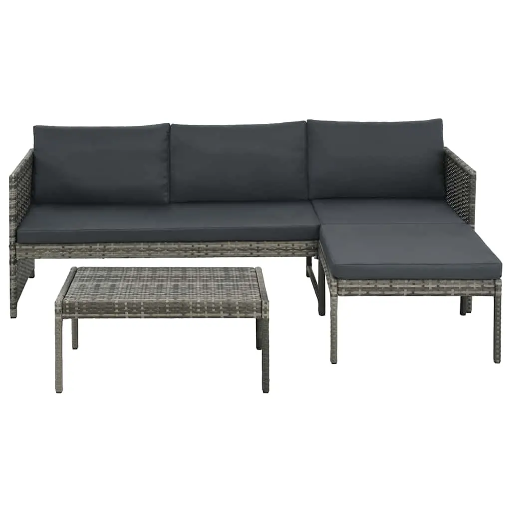 Garden Lounge Set 3 Piece Poly Rattan Sofa Stool Coffee Table Outdoor Grey