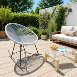 Outdoor Rocking Moon Chair Grey Poly Rattan Garden Patio Seating Furniture