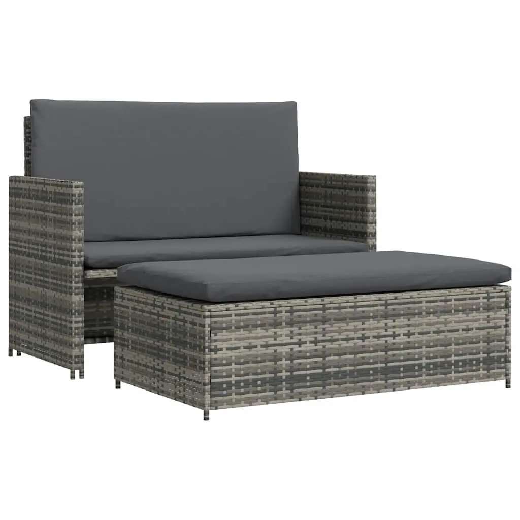 2 Piece Poly Rattan Garden Lounge Sofa Set with Cushions Patio Outdoor