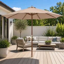 Garden Parasol Wooden Pole 300cm Outdoor Shade Umbrella Taupe Crank Mechanism