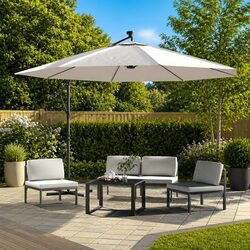 Cantilever Garden Parasol with Solar LED Lights Metal Pole 350cm Outdoor Shade