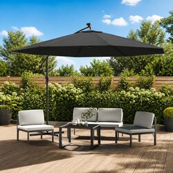 Cantilever Garden Parasol 350cm LED Lights Solar Powered Hanging Outdoor