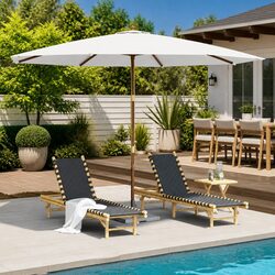Garden Parasol Wooden Pole 350cm Outdoor Sun Shade Umbrella UV Protection White