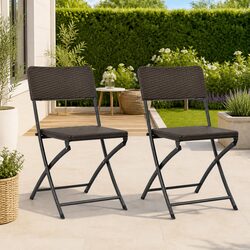 Outdoor Folding Chairs Set of 2 Garden Patio Seating Brown Weather-Resistant