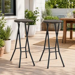Folding Bar Stools 2 pcs Outdoor Seating Brown Rattan Look Garden Patio Chairs