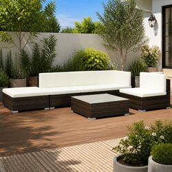 Garden Lounge Set 6 Piece Outdoor Furniture Poly Rattan Sofa with Cushions Brown