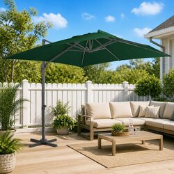 Cantilever Garden Parasol 400x300 cm Green Outdoor Hanging Sunshade Umbrella