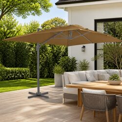 Cantilever Garden Parasol Taupe 400x300cm Outdoor Hanging Sunshade UV Protection