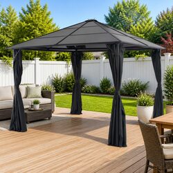 Outdoor Gazebo with Curtains Aluminium 3x3 m Black Canopy Pavilion Sunshade