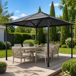 Gazebo Outdoor Sunshade 3x3m Aluminium Frame UV-Resistant PC Roof Garden Shelter