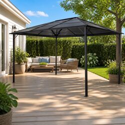 Gazebo Outdoor Sunshade Shelter 4x3x2.6m Black Aluminium Frame UV-Resistant Roof