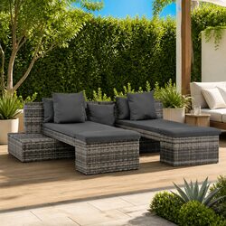 Outdoor Lounge Set 4 Piece Grey Poly Rattan Sofa Sunbed Garden Furniture