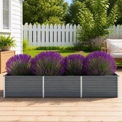 Garden Raised Bed Planter Box Outdoor Vegetable Herb Flower Container Steel Grey