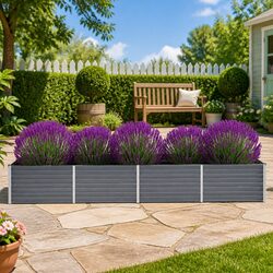 Raised Garden Bed Planter Box Outdoor Metal Steel Construction Grey 320x80x45cm
