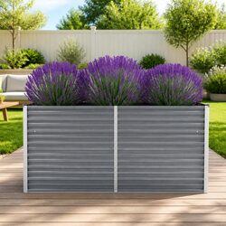 Raised Garden Bed Galvanised Steel 160x40x77cm Grey Outdoor Planter Box