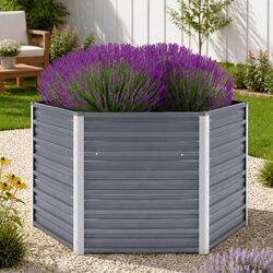 Square Raised Garden Bed Galvanised Steel Planter 129x129x77 cm Outdoor
