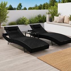 Sun Loungers Set 2 pcs with Side Table Outdoor Garden Patio Relaxing Lounge Beds